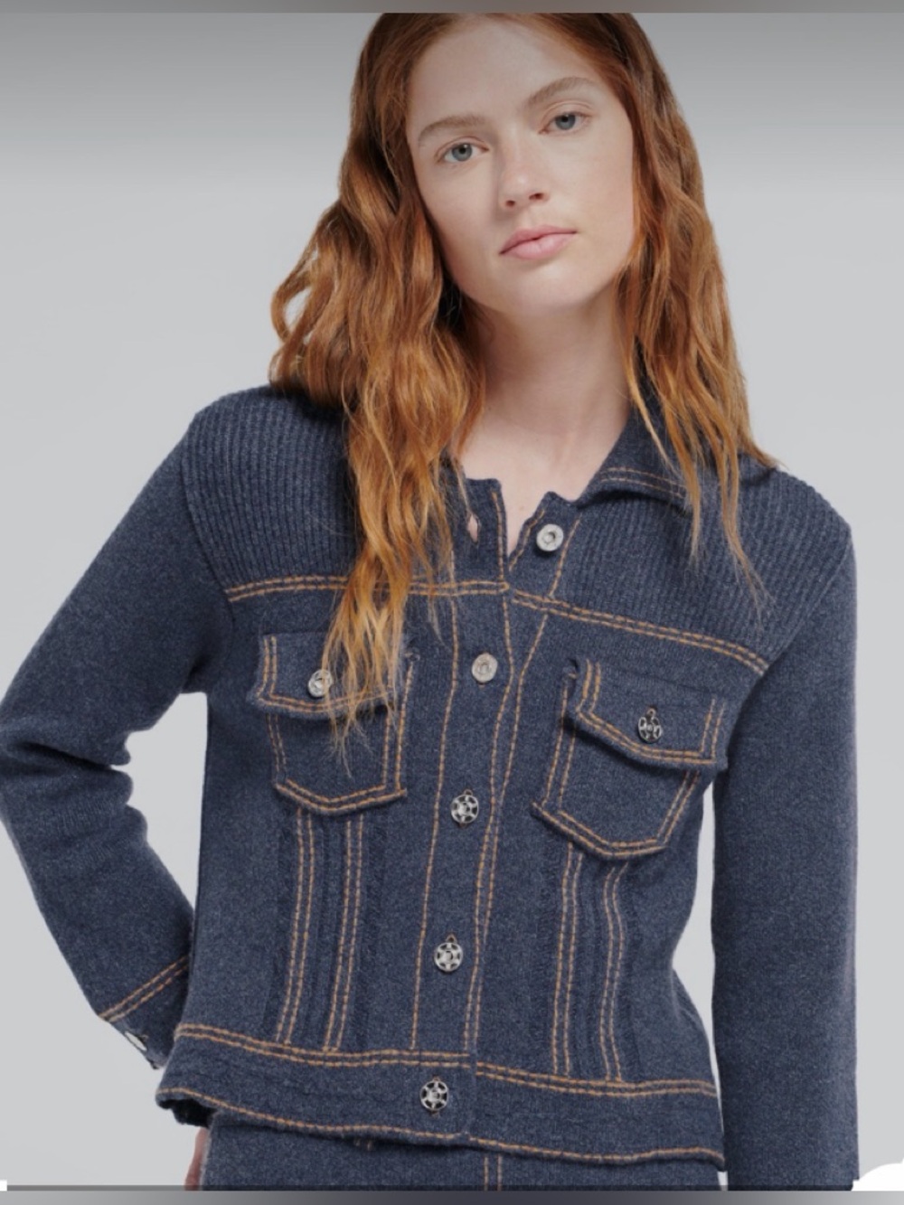 BARRIE Scotland Denim Fitted Cashmere and Cotton Jacket Navy Womens XS